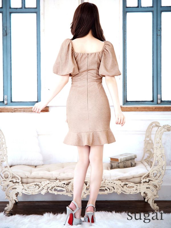 画像8: XSサイズあり【Donia Quinn / ドニアクイーン】 ラメ/ パフスリーブ/ 袖あり/ 裾フリル/ タイト/ ミニドレス/ キャバドレス[OF05]