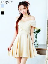 XS-Lサイズあり【Donia Quinn / ドニアクイーン】 シンプル/ オフショルダー/ フロントクロス/ フレア/ ミニドレス/ キャバドレス[OF05]