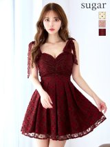 XS-Lサイズあり【Donia Quinn / ドニアクイーン】 ドット/ 刺繍レース/ ショルダーリボン/ ノースリーブ/ ハイウエスト/ フレア/ ワンピース/ ミニドレス/ キャバドレス[OF05]