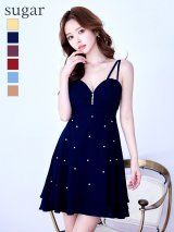 XSサイズあり【Donia Quinn / ドニアクイーン】 パール/ キャミソール/ ハイウエスト/ フレア/ ワンピース/ ミニドレス/ キャバドレス[OF05]