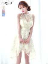 XS-Lサイズあり【Donia Quinn / ドニアクイーン】 刺繍レース/ アメスリ/ シアー/ フリル/ バストギャザー/ テールカット/ バックリボン/ フレア/ ミニドレス/ キャバドレス[OF05]