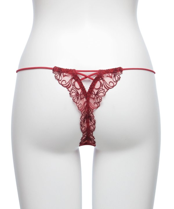 フェザーセレステ エンブロイダリーレース Tバック：レッド