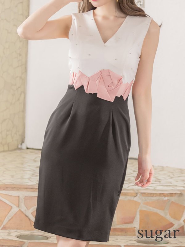 画像8: 【VELIQUE/ヴェリーク】バイカラー/ ラインストーン/ タイト/ ミディアム丈/ ミニドレス/ キャバドレス【HC02】