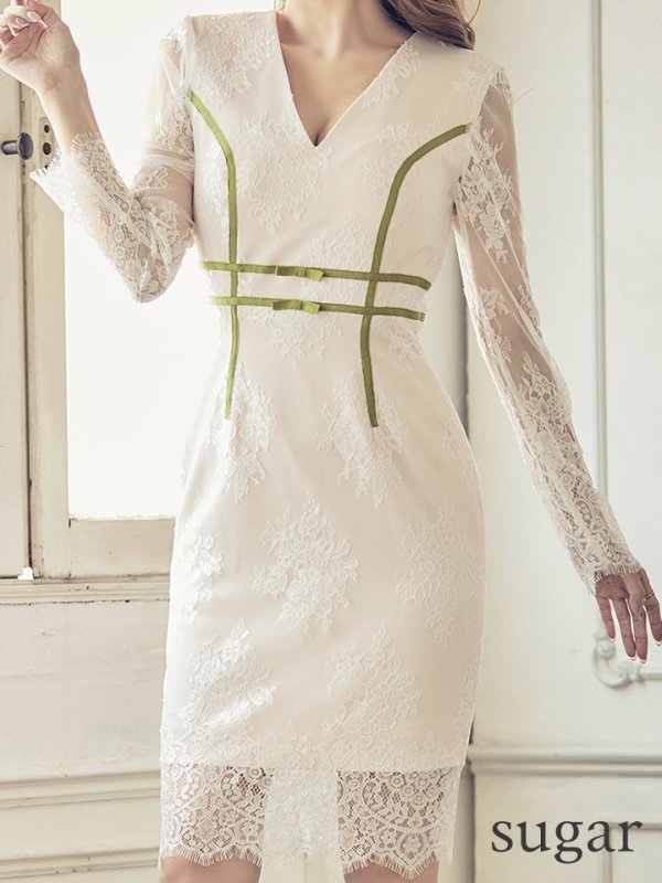 画像11: 【VELIQUE/ヴェリーク】フラワーレース/ 長袖/ タイト/ ミディアム/ キャバドレス【HC02】