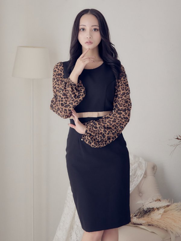 画像6: 【VELIQUE/ヴェリーク】ワンカラー/ レオパード/ タイト/ 長袖/ 袖あり/ ミディアム/キャバドレス【HC02】