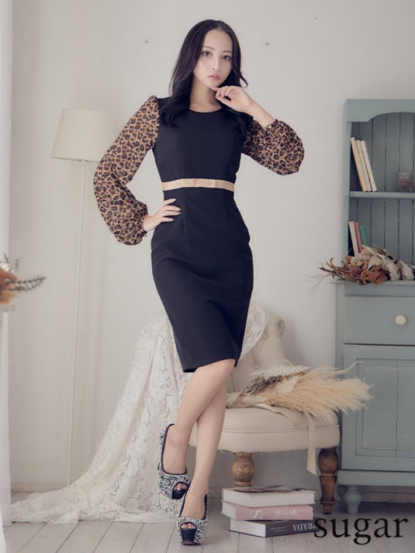 画像7: 【VELIQUE/ヴェリーク】ワンカラー/ レオパード/ タイト/ 長袖/ 袖あり/ ミディアム/キャバドレス【HC02】