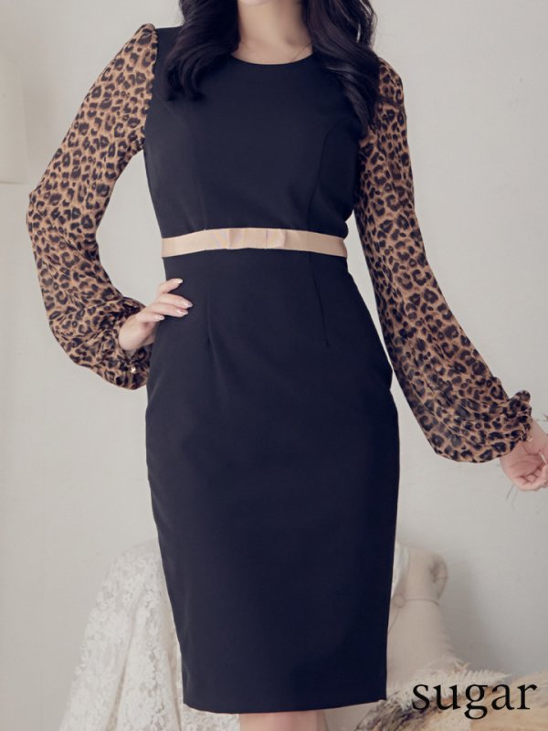 画像8: 【VELIQUE/ヴェリーク】ワンカラー/ レオパード/ タイト/ 長袖/ 袖あり/ ミディアム/キャバドレス【HC02】