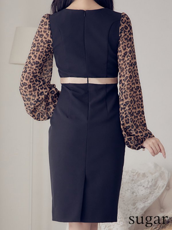 画像9: 【VELIQUE/ヴェリーク】ワンカラー/ レオパード/ タイト/ 長袖/ 袖あり/ ミディアム/キャバドレス【HC02】