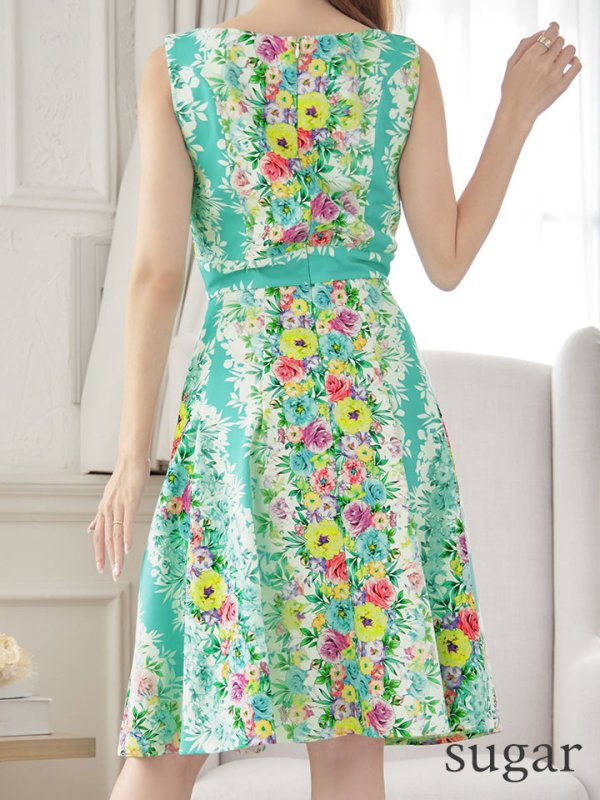 画像9: 【VELIQUE/ヴェリーク】フラワープリント/ マルチカラー/ Vネック/ Aライン/ ワンピース/ ミディアム丈/ キャバドレス【HC02】