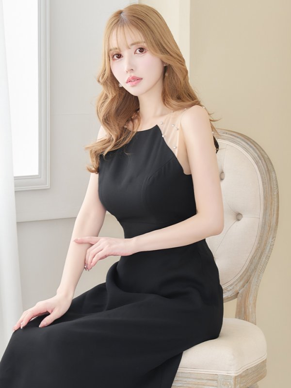 画像7: 【VELIQUE/ヴェリーク】シンプル/ ワンカラー/ シアー/ 切替/ ビジュー/ ノースリーブ/ Aライン/ ロングドレス/ キャバドレス/ long【HC02】