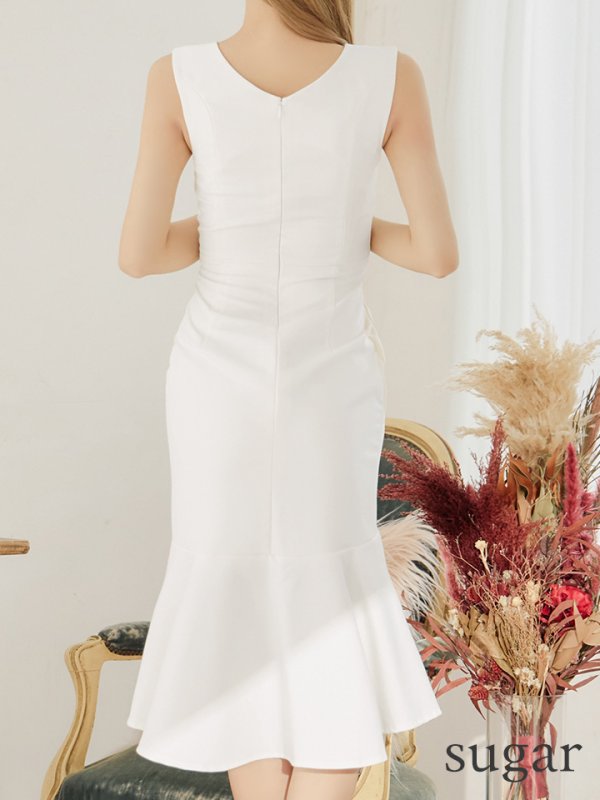 画像19: 【VELIQUE/ヴェリーク】ワンカラー/ パール/ ノースリーブ/ 裾フリル/ マーメイド/ ワンピース/ ひざ丈/ ミディアムドレス/ キャバドレス【HC02】