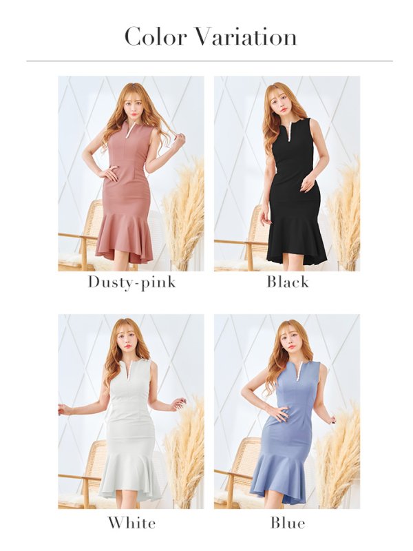 画像16: 【VELIQUE/ヴェリーク】ワンカラー/ パール/ ノースリーブ/ 裾フリル/ マーメイド/ ワンピース/ ひざ丈/ ミディアムドレス/ キャバドレス【HC02】