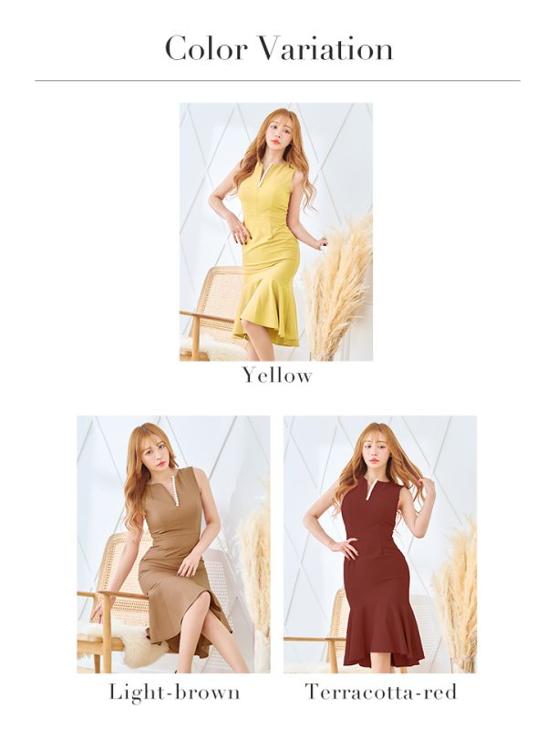 画像17: 【VELIQUE/ヴェリーク】ワンカラー/ パール/ ノースリーブ/ 裾フリル/ マーメイド/ ワンピース/ ひざ丈/ ミディアムドレス/ キャバドレス【HC02】