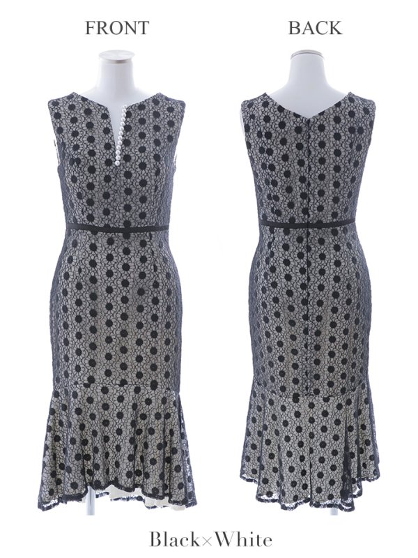 画像12: 【VELIQUE/ヴェリーク】フラワーレース/ パール/ ノースリーブ/ 裾フリル/ マーメイド/ ワンピース/ ひざ丈/ ミディアムドレス/ キャバドレス【HC02】