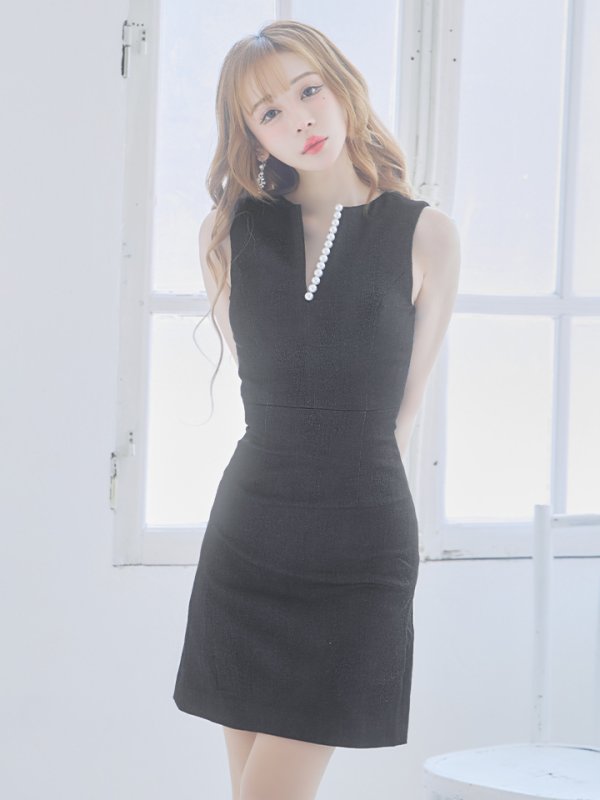 画像3: 【VELIQUE/ヴェリーク】デニム生地/ パール/ ノースリーブ/ ストレッチ/ 台形スカート/ Aライン/ ワンピース/ ミニドレス/ キャバドレス【HC02】