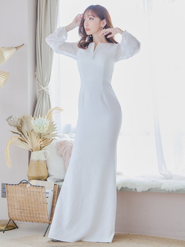 画像3: 【VELIQUE/ヴェリーク】シンプル/ ワンカラー/ 袖あり/ ロングスリーブ/ シースルー/ タイト/ ロングドレス/ キャバドレス/ long【HC02】