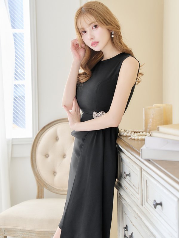 画像6: 【VELIQUE/ヴェリーク】シンプル/ ワンカラー/ ハートモチーフ/ ビジュー/ ノースリーブ/ タイト/ 膝丈/ ミディアムドレス/ キャバドレス【HC02】