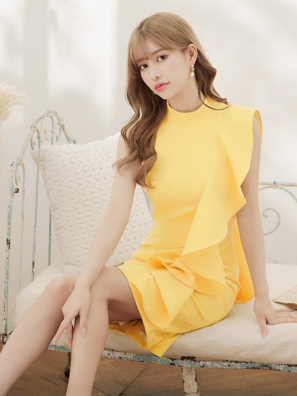 画像11: 【VELIQUE/ヴェリーク】シンプル/ ワンカラー/ 袖フリル/ ハイネック/ ノースリーブ/ タイト/ ミディアムドレス/ キャバドレス【HC02】