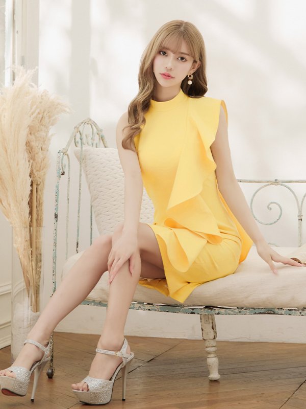 画像12: 【VELIQUE/ヴェリーク】シンプル/ ワンカラー/ 袖フリル/ ハイネック/ ノースリーブ/ タイト/ ミディアムドレス/ キャバドレス【HC02】