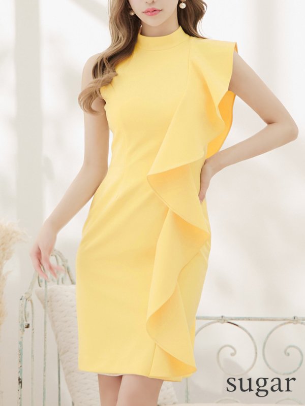 画像15: 【VELIQUE/ヴェリーク】シンプル/ ワンカラー/ 袖フリル/ ハイネック/ ノースリーブ/ タイト/ ミディアムドレス/ キャバドレス【HC02】