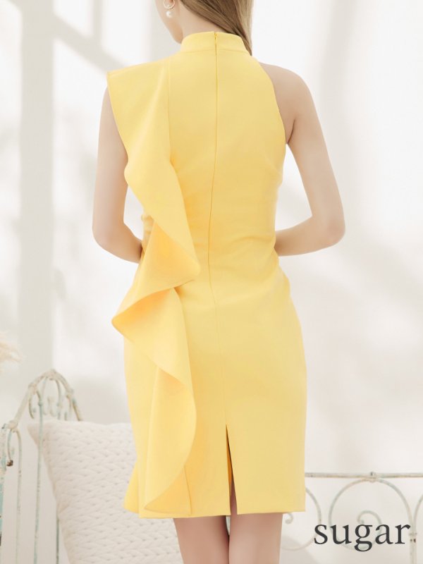 画像16: 【VELIQUE/ヴェリーク】シンプル/ ワンカラー/ 袖フリル/ ハイネック/ ノースリーブ/ タイト/ ミディアムドレス/ キャバドレス【HC02】