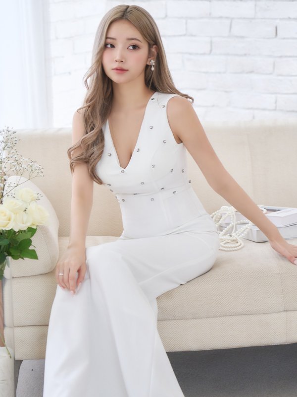 画像9: Lサイズあり【VELIQUE/ヴェリーク】マーメイド/ ハートビジュー/ ワンカラー/ Vネック/ ノースリーブ/ ロングドレス/ キャバドレス long【HC02】