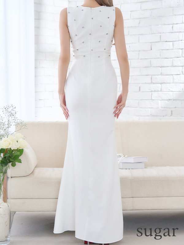 画像13: Lサイズあり【VELIQUE/ヴェリーク】マーメイド/ ハートビジュー/ ワンカラー/ Vネック/ ノースリーブ/ ロングドレス/ キャバドレス long【HC02】