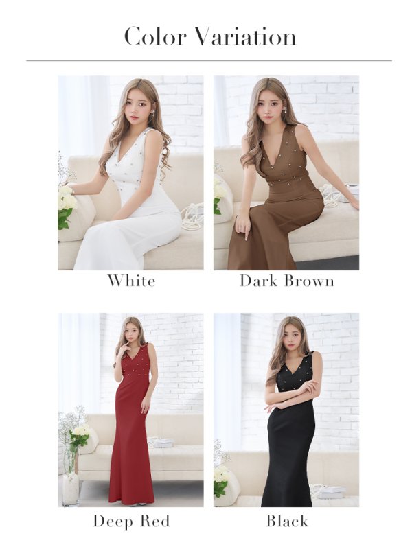 画像17: Lサイズあり【VELIQUE/ヴェリーク】マーメイド/ ハートビジュー/ ワンカラー/ Vネック/ ノースリーブ/ ロングドレス/ キャバドレス long【HC02】