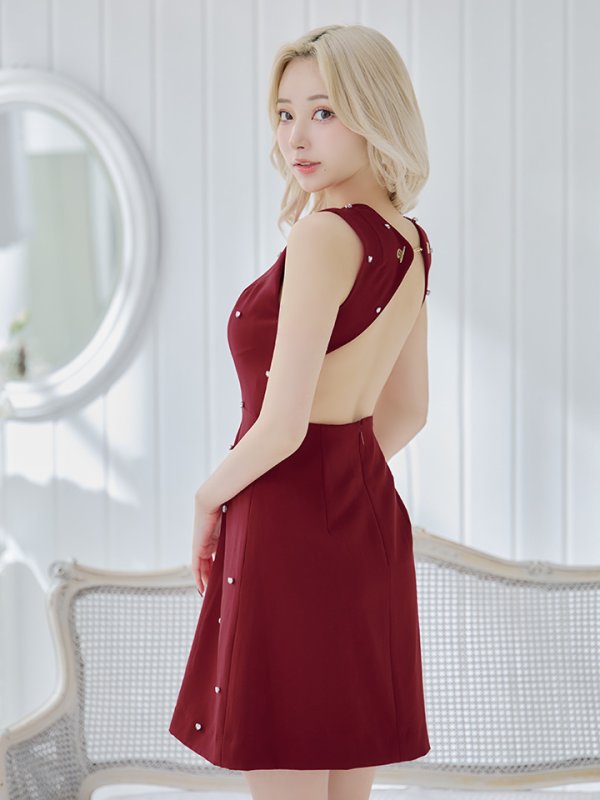 画像6: 【VELIQUE/ヴェリーク】ハートビジュー/ ワンカラー/ バックチェーン/ ノースリーブ/ Aライン/ フレア/ミニドレス/ キャバドレス【HC02】