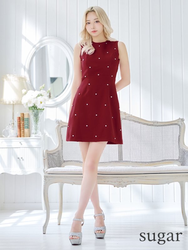 画像7: 【VELIQUE/ヴェリーク】ハートビジュー/ ワンカラー/ バックチェーン/ ノースリーブ/ Aライン/ フレア/ミニドレス/ キャバドレス【HC02】