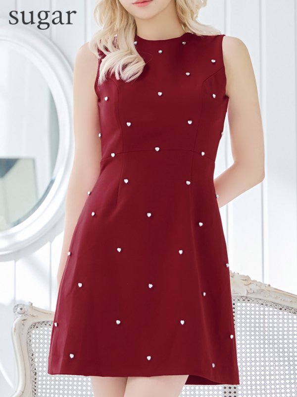 画像8: 【VELIQUE/ヴェリーク】ハートビジュー/ ワンカラー/ バックチェーン/ ノースリーブ/ Aライン/ フレア/ミニドレス/ キャバドレス【HC02】