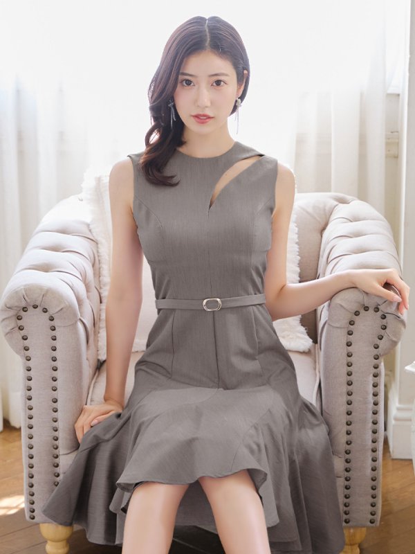 画像4: 【VELIQUE/ヴェリーク】カットアウト/ ノースリーブ/ ベルトデザイン/ 膝丈/ Aライン/ フレア/ミニドレス/ キャバドレス【HC02】