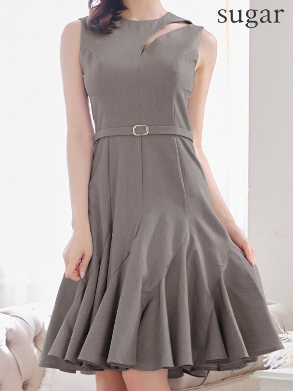 画像8: 【VELIQUE/ヴェリーク】カットアウト/ ノースリーブ/ ベルトデザイン/ 膝丈/ Aライン/ フレア/ミニドレス/ キャバドレス【HC02】