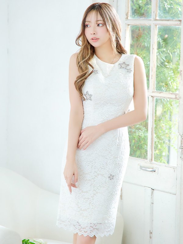 画像3: 【VELIQUE/ヴェリーク】シンプル/ ワンカラー/ シアー/ レース/ ビジュー/ ノースリーブ/ タイト/ ミディアムドレス/ キャバドレス【HC02】