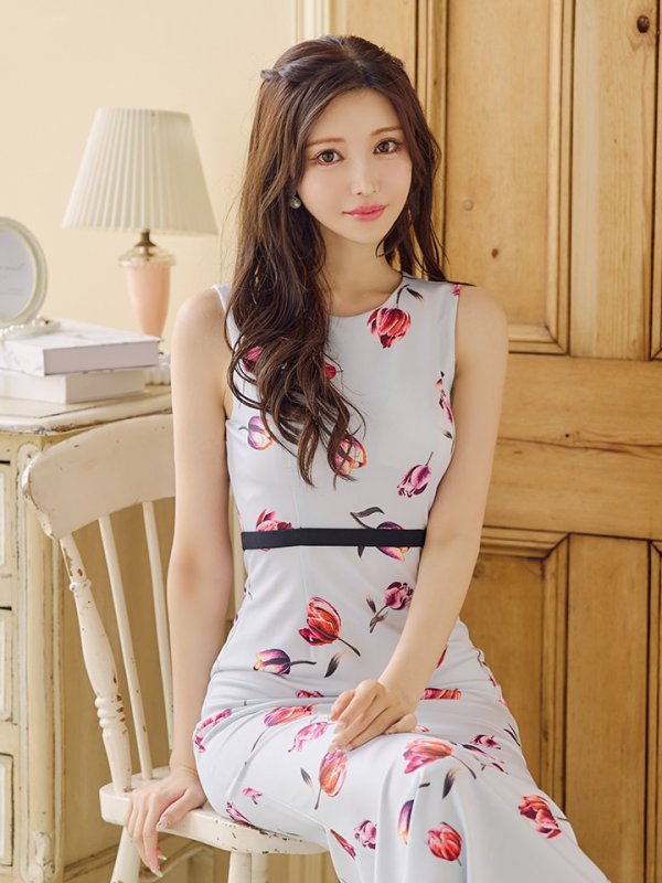 画像7: 【VELIQUE/ヴェリーク】フラワープリント/ ノースリーブ/ ストレッチ/ タイト/ ワンピース/ ロングドレス/ キャバドレス long【HC02】