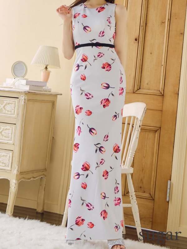 画像9: 【VELIQUE/ヴェリーク】フラワープリント/ ノースリーブ/ ストレッチ/ タイト/ ワンピース/ ロングドレス/ キャバドレス long【HC02】