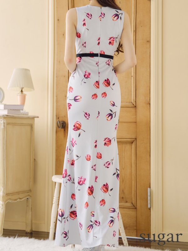 画像10: 【VELIQUE/ヴェリーク】フラワープリント/ ノースリーブ/ ストレッチ/ タイト/ ワンピース/ ロングドレス/ キャバドレス long【HC02】