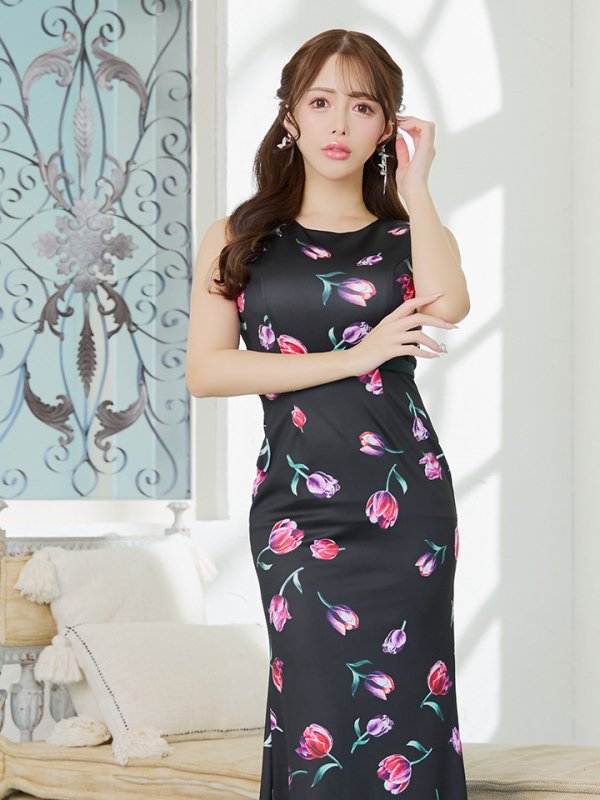 画像17: 【VELIQUE/ヴェリーク】フラワープリント/ ノースリーブ/ ストレッチ/ タイト/ ワンピース/ ロングドレス/ キャバドレス long【HC02】