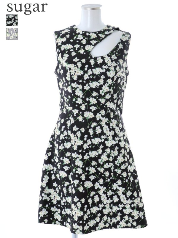 画像13: 【VELIQUE/ヴェリーク】フラワープリント/ カットアウト/ ノースリーブ/ ストレッチ/ フレア/ Aライン/ ワンピース/ ミニドレス/ キャバドレス【HC02】