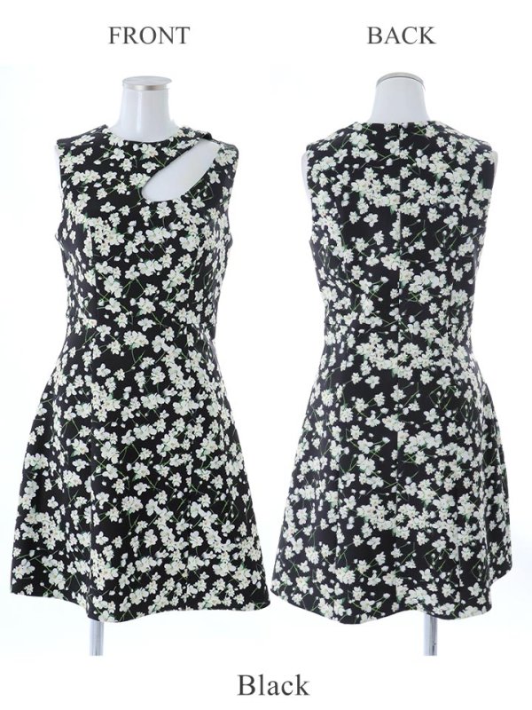 画像14: 【VELIQUE/ヴェリーク】フラワープリント/ カットアウト/ ノースリーブ/ ストレッチ/ フレア/ Aライン/ ワンピース/ ミニドレス/ キャバドレス【HC02】