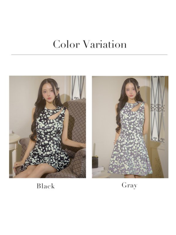 画像21: 【VELIQUE/ヴェリーク】フラワープリント/ カットアウト/ ノースリーブ/ ストレッチ/ フレア/ Aライン/ ワンピース/ ミニドレス/ キャバドレス【HC02】