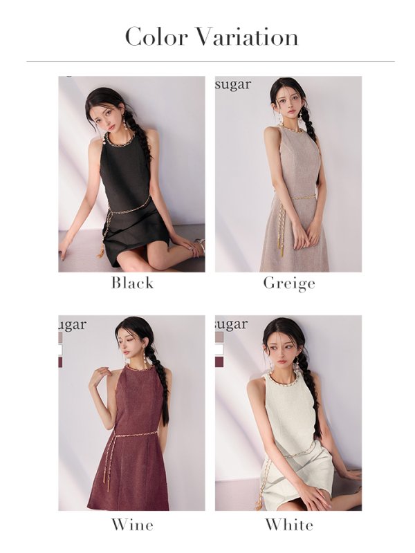 画像15: 【VELIQUE/ヴェリーク】チェーンベルト付き/ ノースリーブ/ シンプル/ フレア/ ワンピース/ ミニドレス/ キャバドレス【HC02】