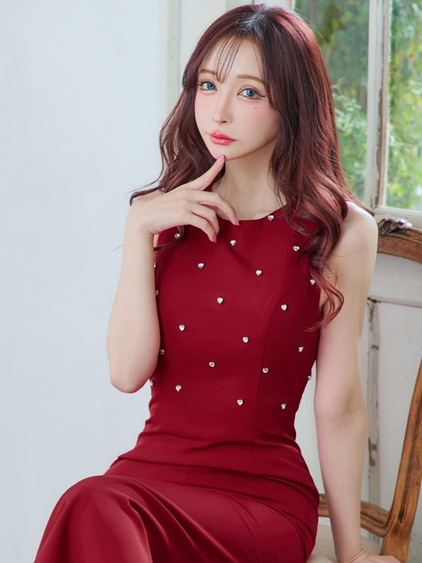 画像16: 【VELIQUE/ヴェリーク】ハートビジュー/ シンプル/ ワンカラー/ ノースリーブ/ ボートネック/ タイト/ ロングドレス/ キャバドレス/ long【HC02】