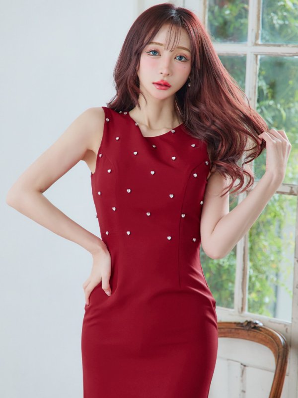 画像17: 【VELIQUE/ヴェリーク】ハートビジュー/ シンプル/ ワンカラー/ ノースリーブ/ ボートネック/ タイト/ ロングドレス/ キャバドレス/ long【HC02】