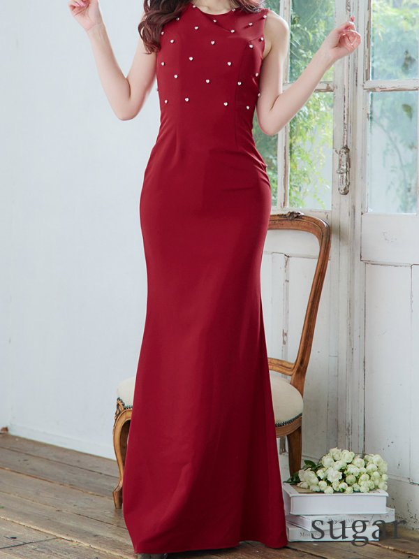 画像20: 【VELIQUE/ヴェリーク】ハートビジュー/ シンプル/ ワンカラー/ ノースリーブ/ ボートネック/ タイト/ ロングドレス/ キャバドレス/ long【HC02】