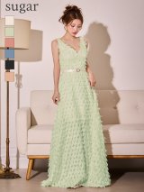 【VELIQUE/ヴェリーク】シャギー/ フリンジ/ ベルトデザイン/ ノースリーブ/ Vネック/ フレア/ ワンピース/ ロングドレス/ キャバドレス【HC02】