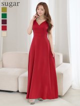 【VELIQUE/ヴェリーク】シンプル/ ワンカラー/ サテン/ 無地/ ノースリーブ/ Vネック/ フレア/ ワンピース/ ロングドレス/ キャバドレスlong【HC02】