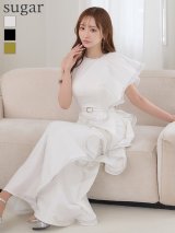 【VELIQUE/ヴェリーク】マーメイド/ 配色ステッチ/ ベルト風/ フリル/ 無地/ アシンメトリー/ ワンピース/ ロングドレス/ キャバドレスlong【HC02】