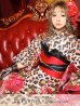 画像1: 値下げ！【即日発送】【さくりなコラボ】レオパードローズ柄浴衣セット（19obi-2/19himo-BK/Yheko-030-BK）[HC03] (1)