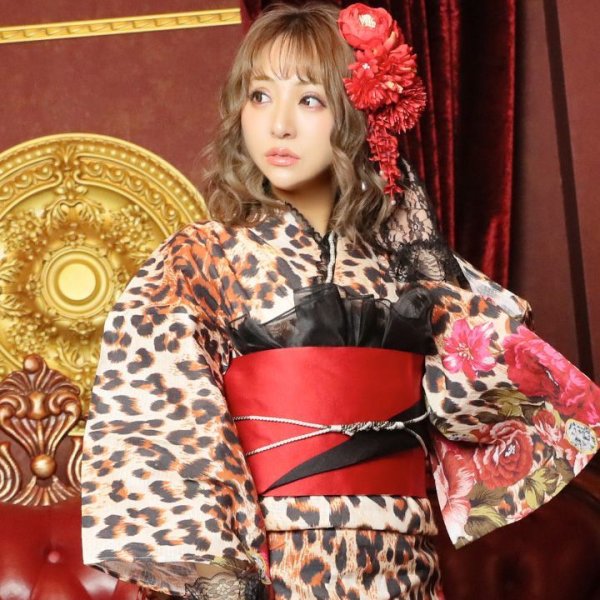 画像3: 値下げ！【即日発送】【さくりなコラボ】レオパードローズ柄浴衣セット[YMT]